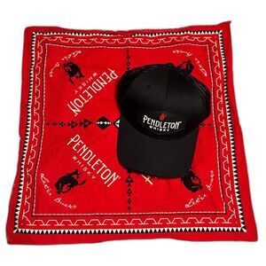 Pendleton Let'er Buck Bull Riding Snapback black Baseball cap hat w/ red Bandana